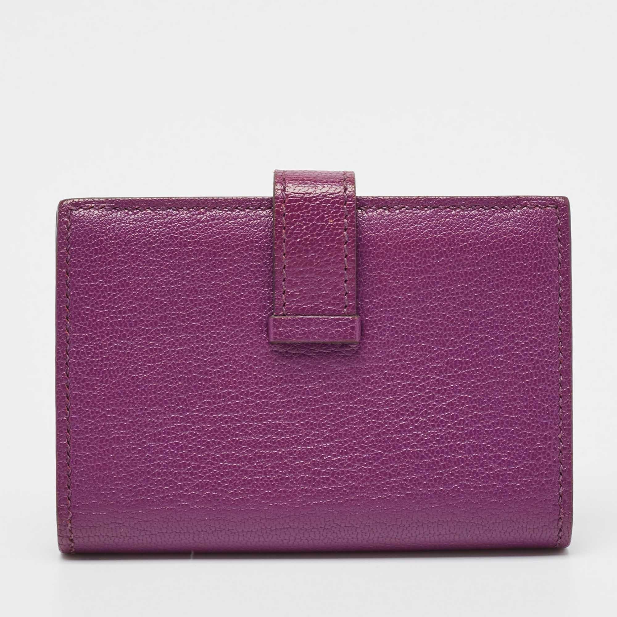 Hermes Anemone Chevre Chamkila Leather Bearn Card Holder In Good Condition For Sale In Dubai, Al Qouz 2