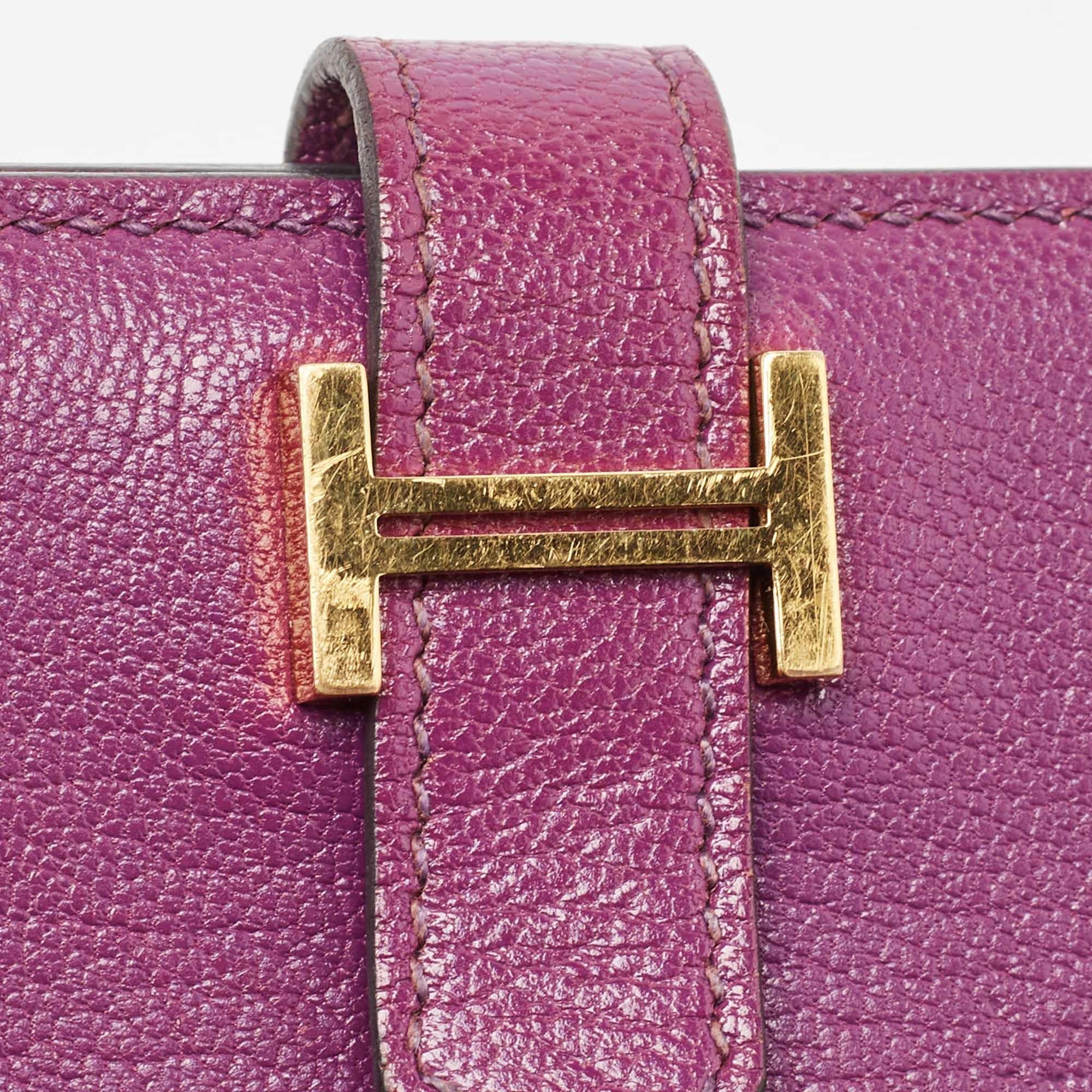 Women's Hermes Anemone Chevre Chamkila Leather Bearn Card Holder For Sale