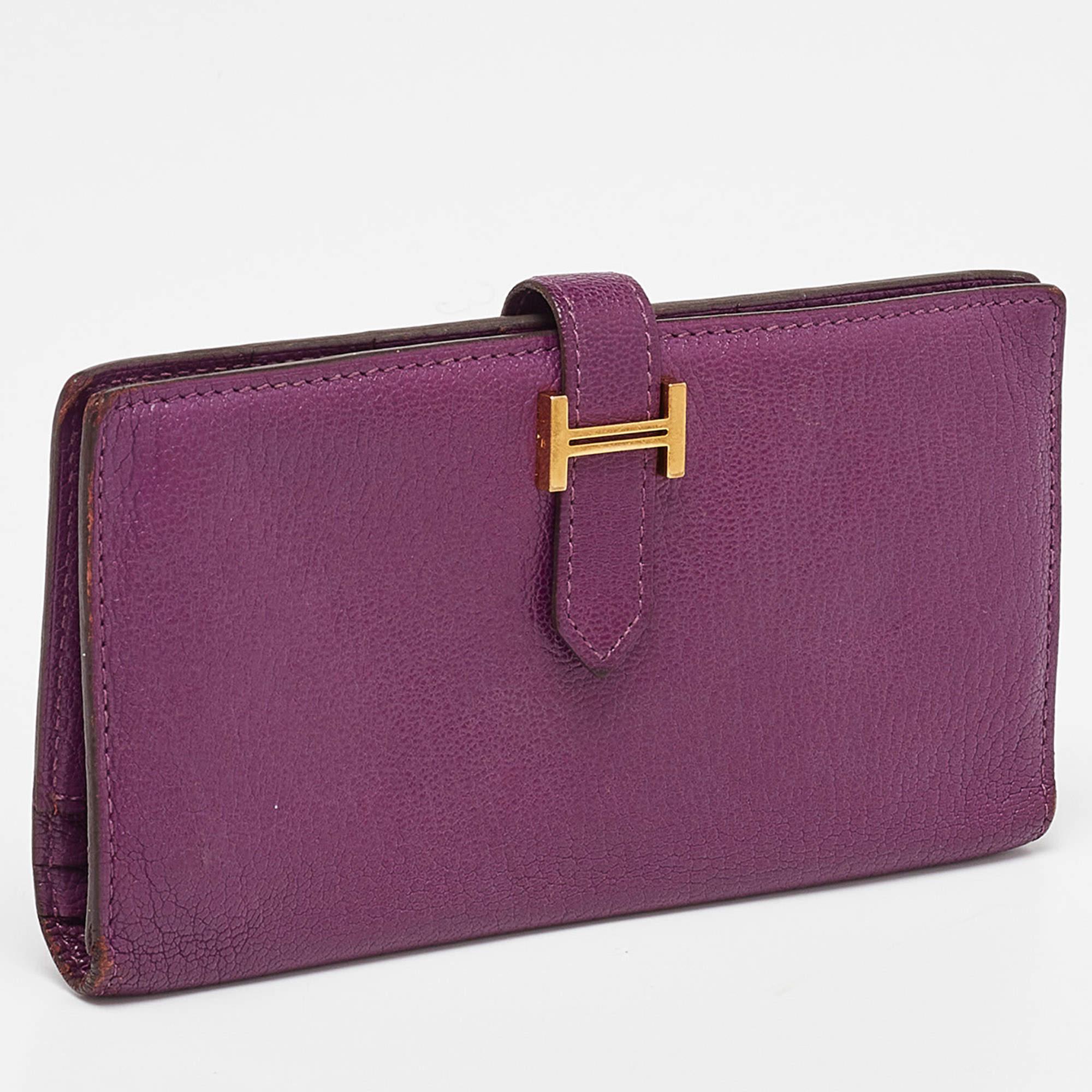Gray Hermes Anemone Chevre Mysore Leather Bearn Gusset Wallet
