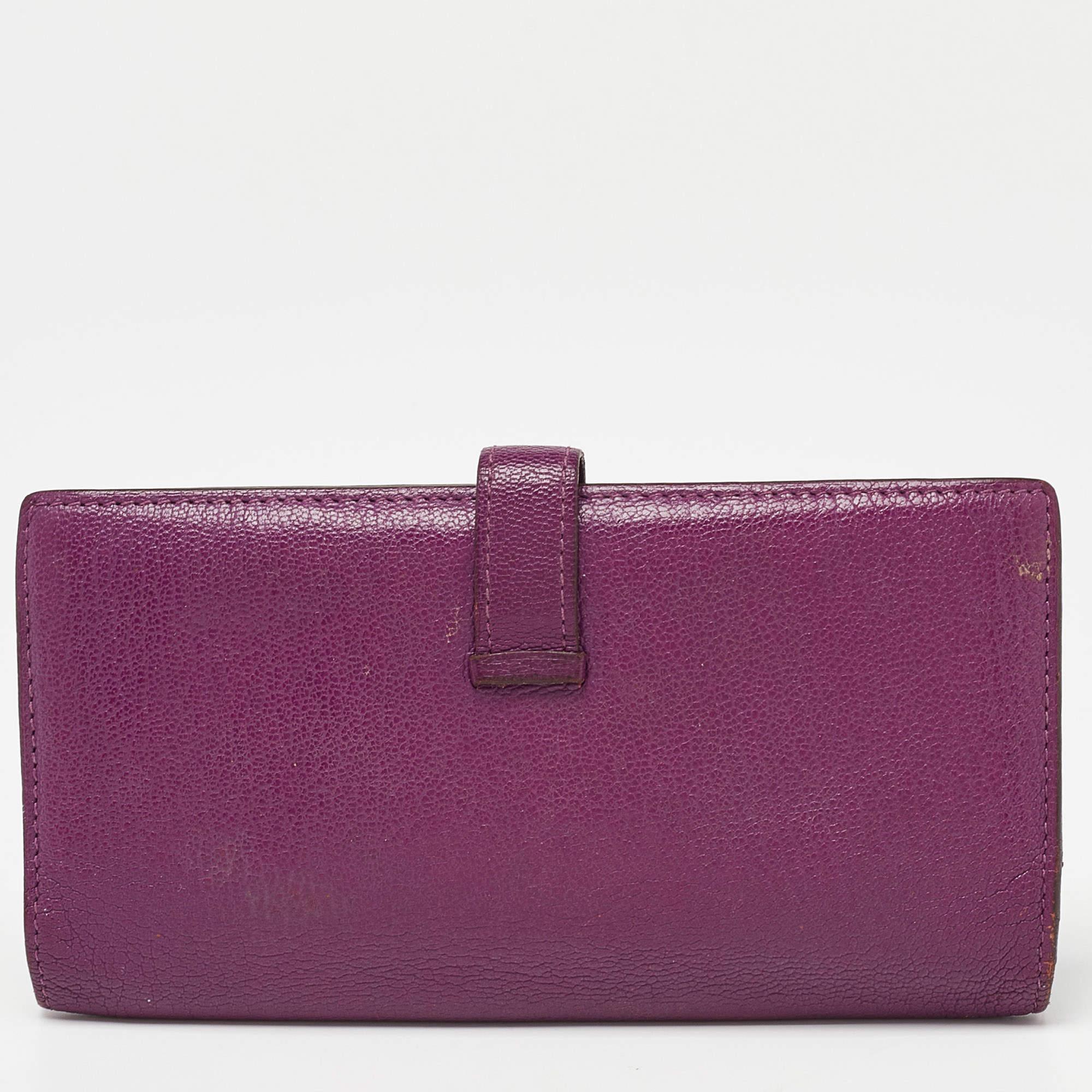 Hermes Anemone Chevre Mysore Leather Bearn Gusset Wallet In Fair Condition In Dubai, Al Qouz 2