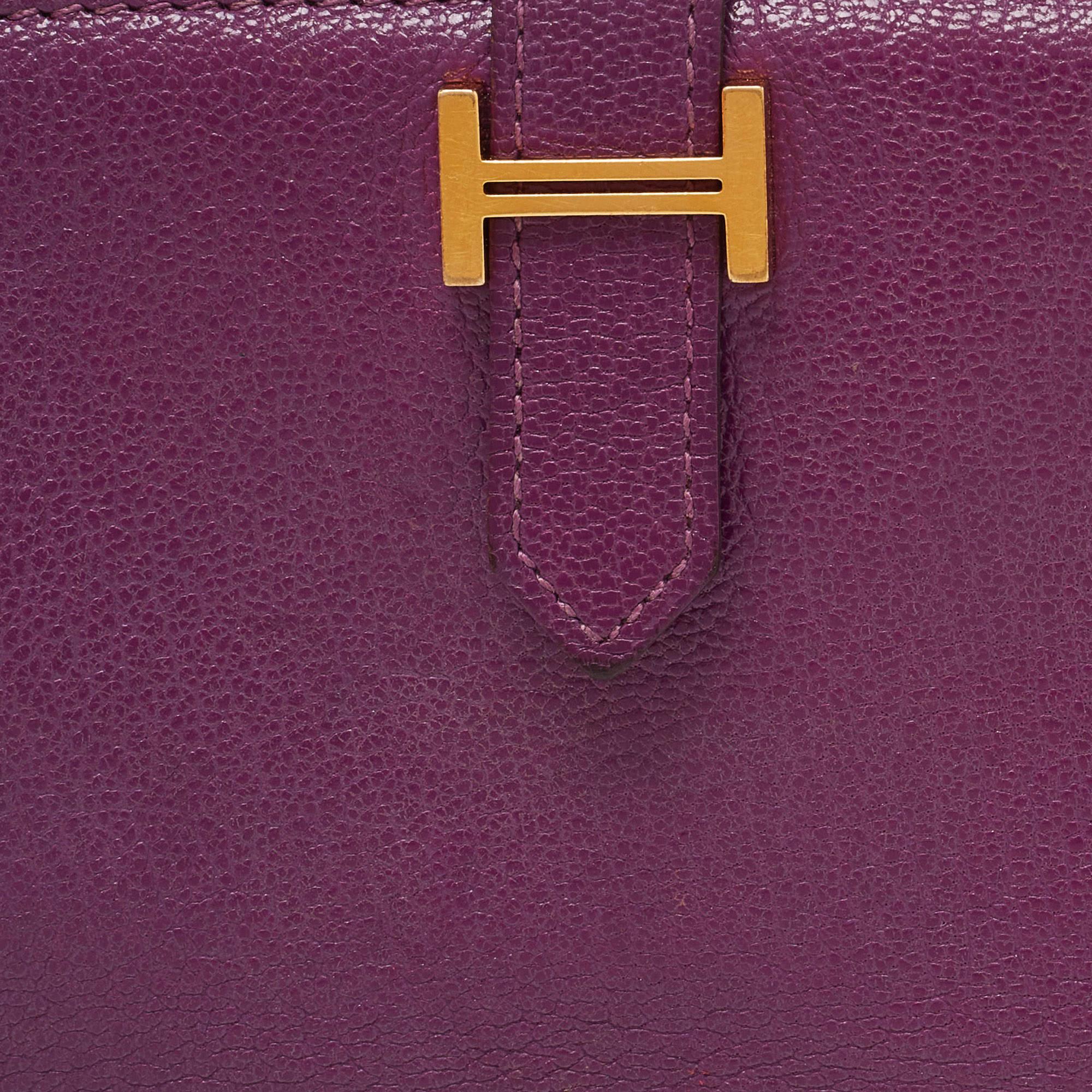 Women's Hermes Anemone Chevre Mysore Leather Bearn Gusset Wallet