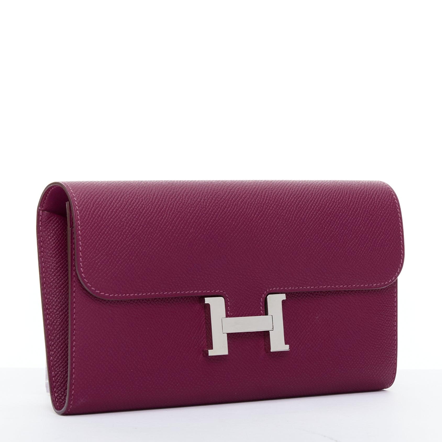 Marron HERMES Anémone Epsom Constance palladium pochette portefeuille