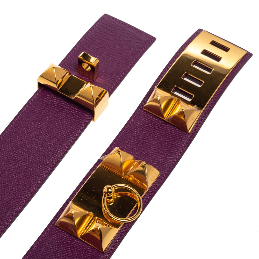 Hermes Anemone Epsom Leather Gold Hardware Collier de Chien Belt 85 CM In Good Condition In Dubai, Al Qouz 2