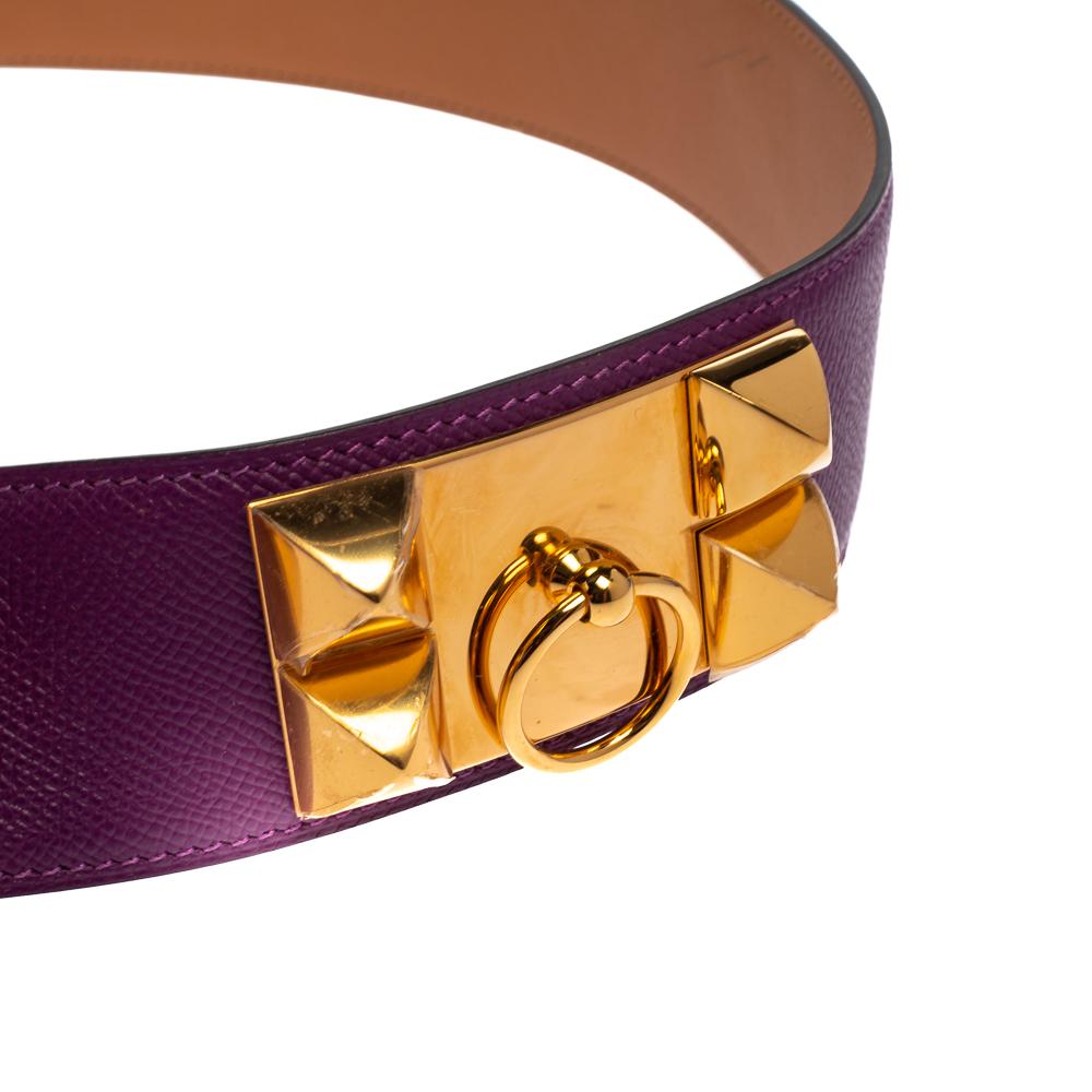 Women's Hermes Anemone Epsom Leather Gold Hardware Collier de Chien Belt 85 CM