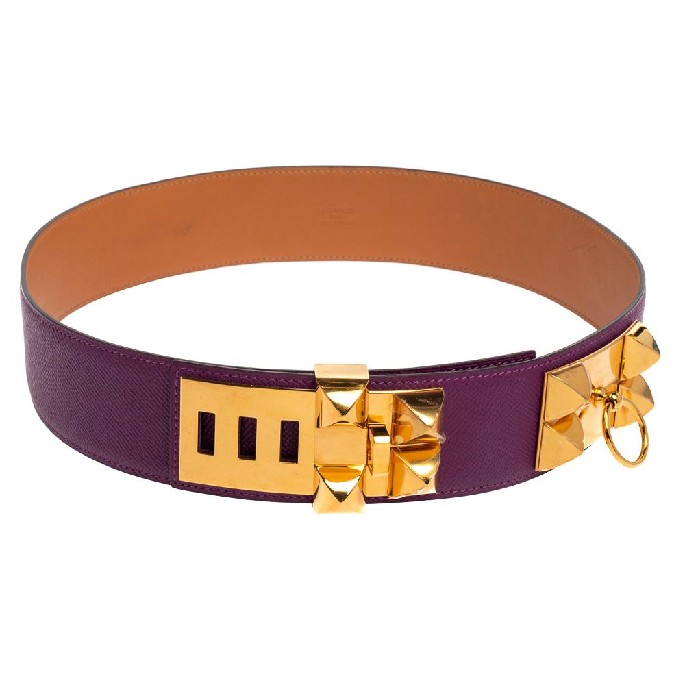 Hermes Anemone Epsom Leather Gold Hardware Collier de Chien Belt 85 CM