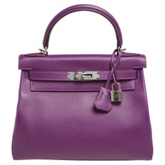 Hermes Anemone Evercolor Leather Palladium Plated Kelly Retourne 28 Bag