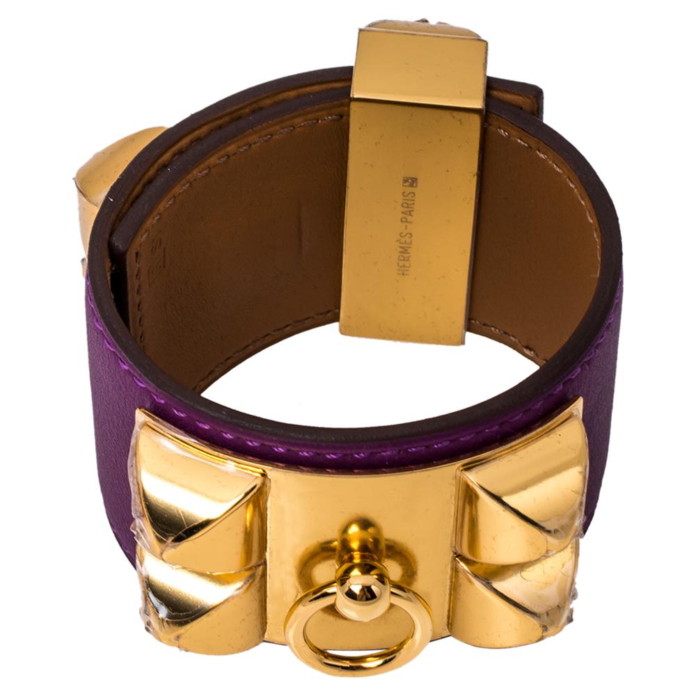 Hermès Anemone Leather Collier de Chien Cuff Bracelet S 1