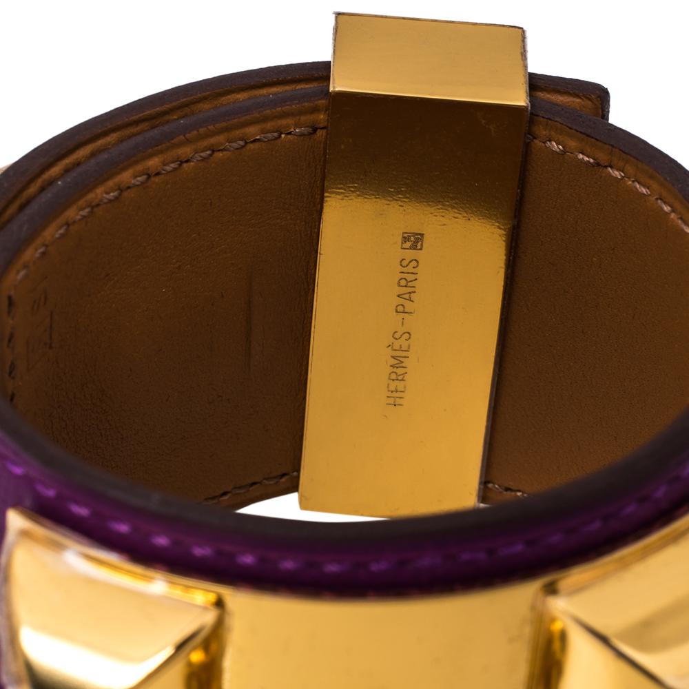 Hermès Anemone Leather Collier de Chien Cuff Bracelet S 2