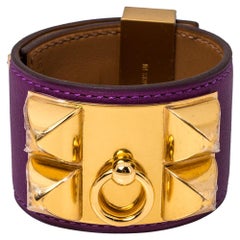 Hermès Anemone Leather Collier de Chien Cuff Bracelet S