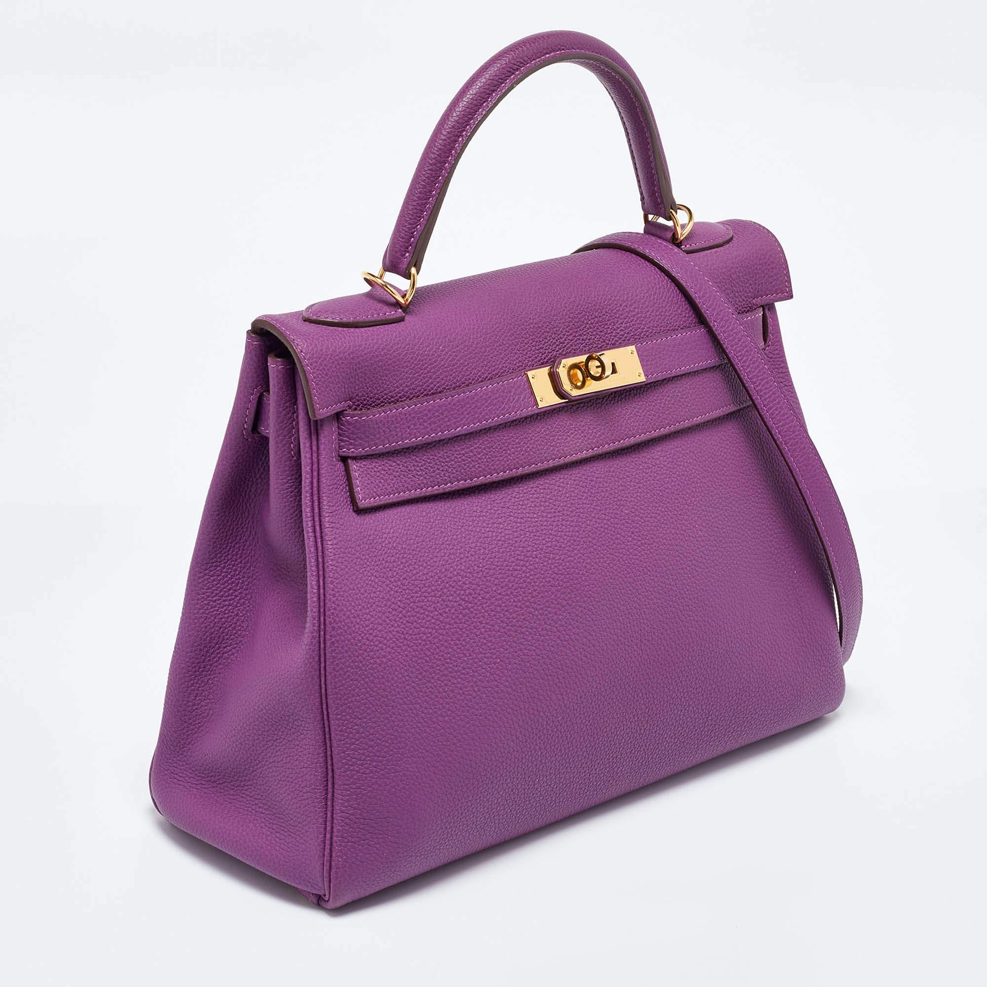 Gray Hermes Anemone Novillo Leather Gold Finish Kelly Retourne 32 Bag
