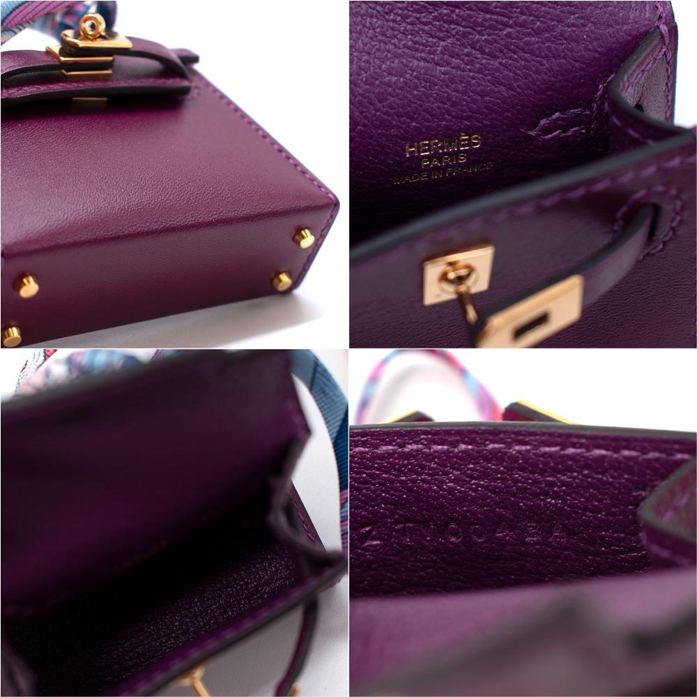 Hermes Anemone Swift/Chevre Leather Micro Kelly Charm GHW - Sold Out For Sale 5