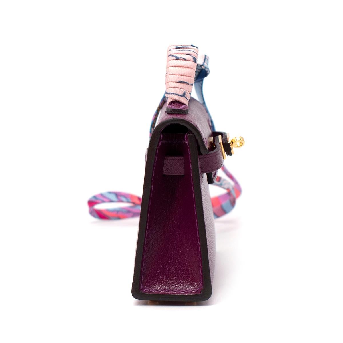 Purple Hermes Anemone Swift/Chevre Leather Micro Kelly Charm GHW - Sold Out For Sale