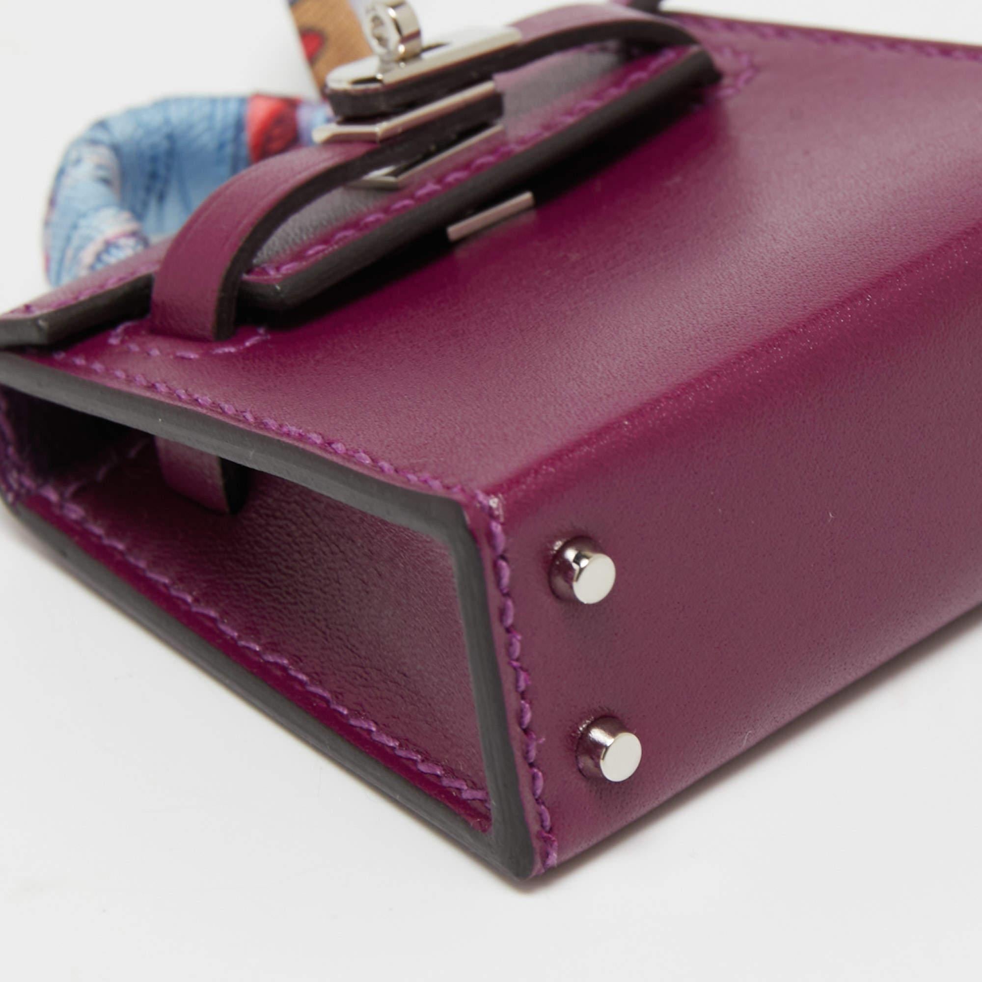 Women's Hermes Anemone Tadelakt Leather Mini Kelly Twilly Bag Charm