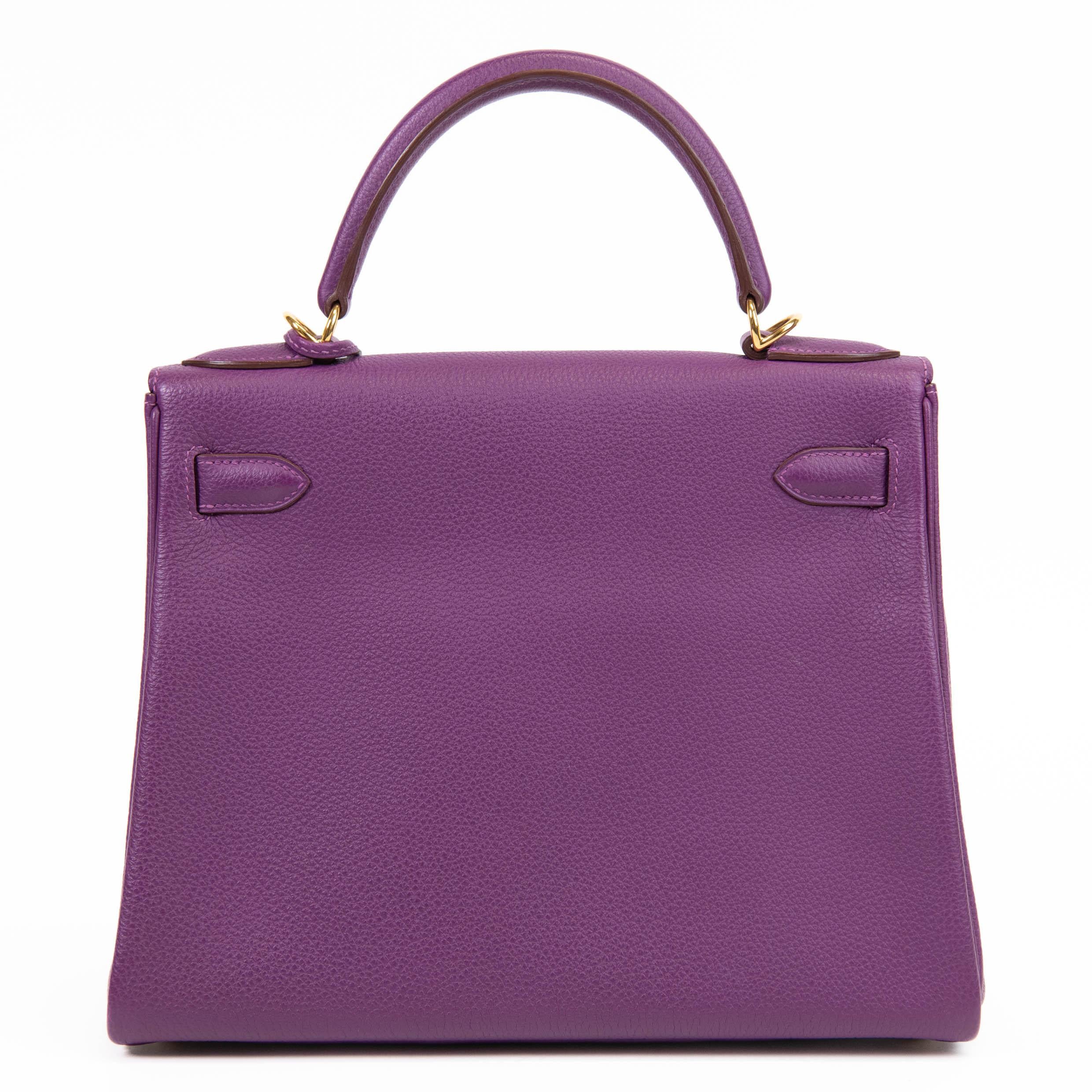 Hermes Anémona Togo Cuero 28cm Kelly Oro Herrajes Gris en venta