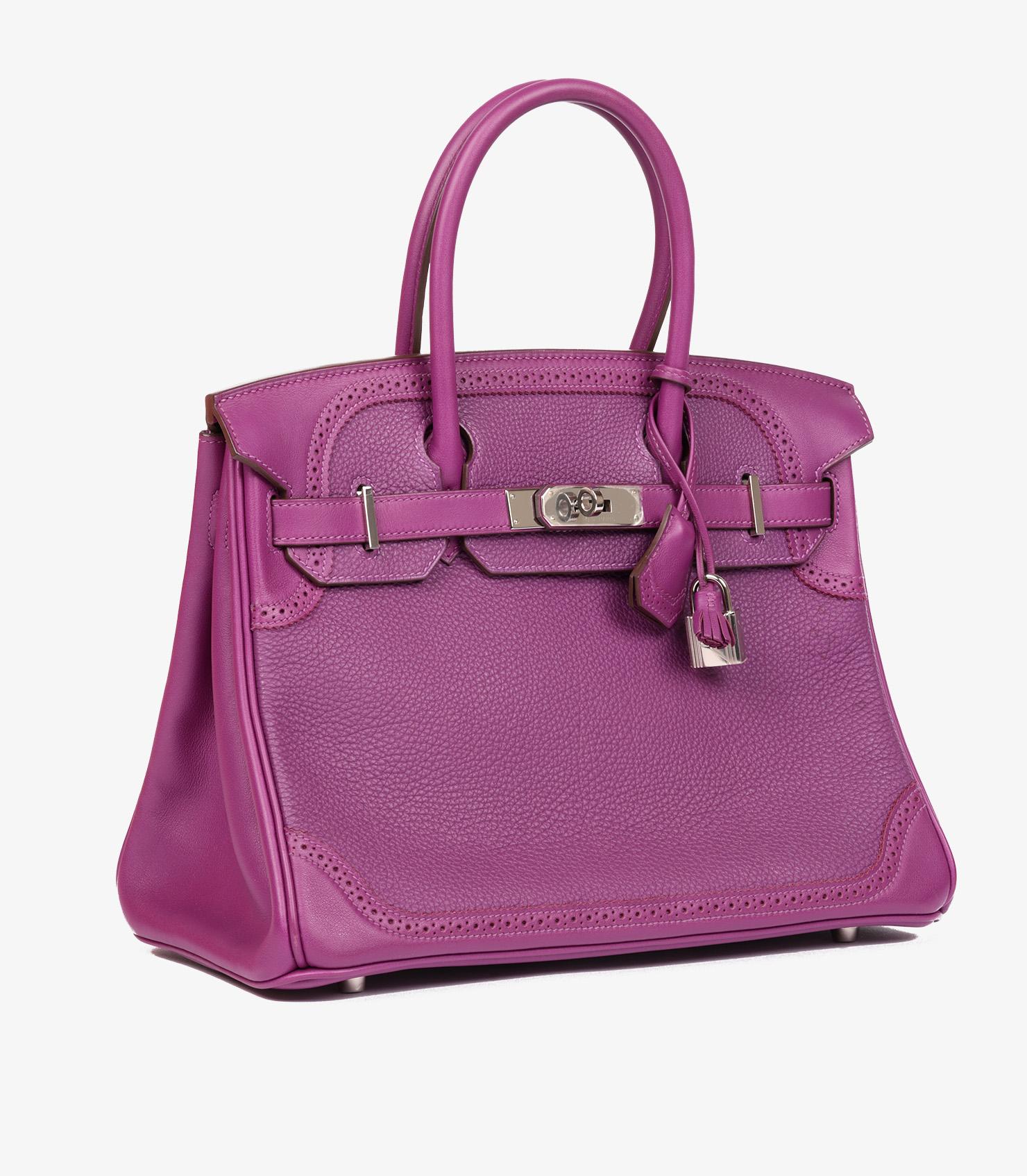 Pink Hermès Anemone Togo & Swift Leather Ghillies Birkin 30cm Retourne