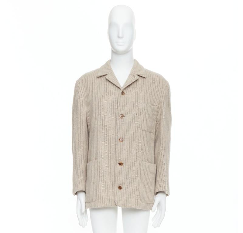 HERMÈS blazer boxy en laine angora cachegora beige à rayures verticulées FR48 M en vente 5