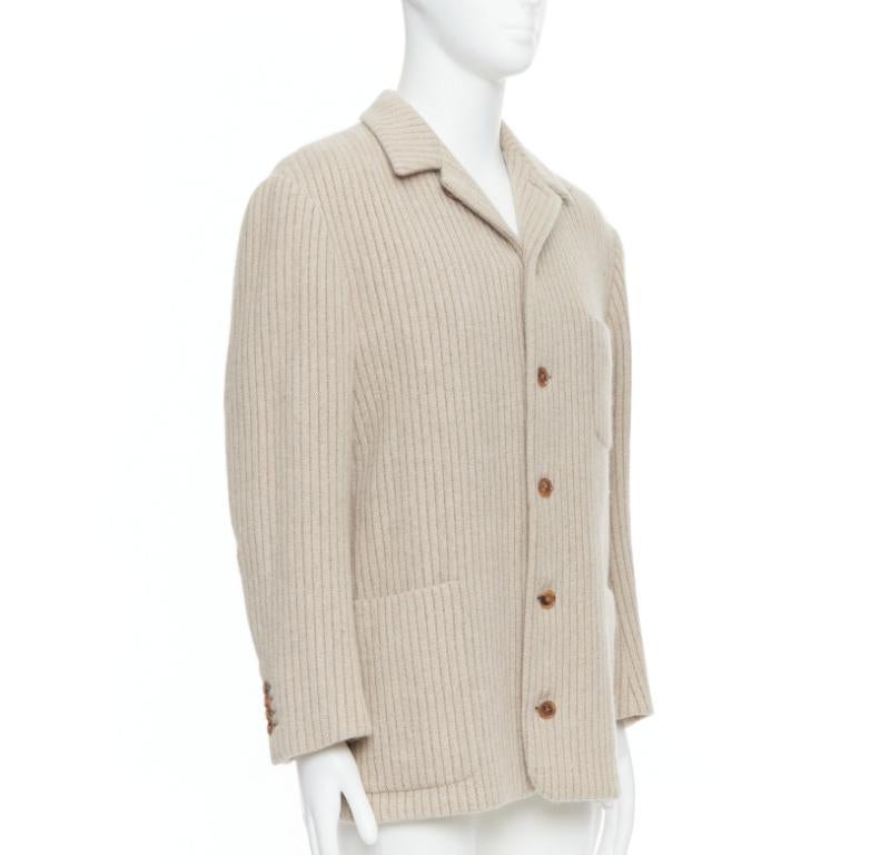 Beige HERMÈS blazer boxy en laine angora cachegora beige à rayures verticulées FR48 M en vente