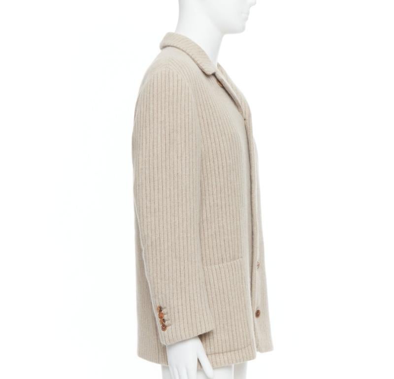 HERMÈS blazer boxy en laine angora cachegora beige à rayures verticulées FR48 M Bon état - En vente à Hong Kong, NT