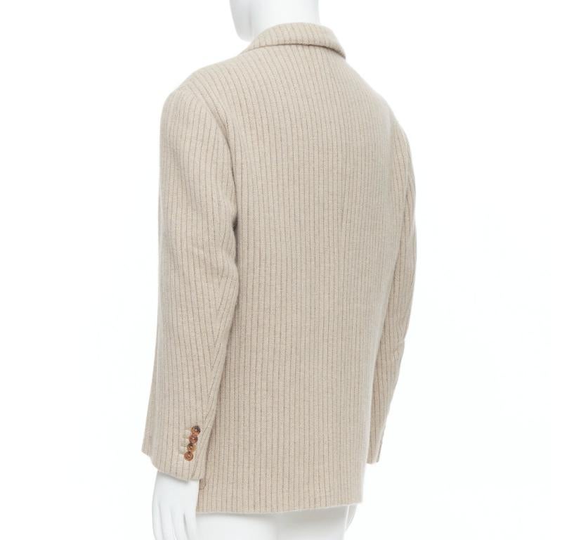 HERMÈS blazer boxy en laine angora cachegora beige à rayures verticulées FR48 M en vente 1