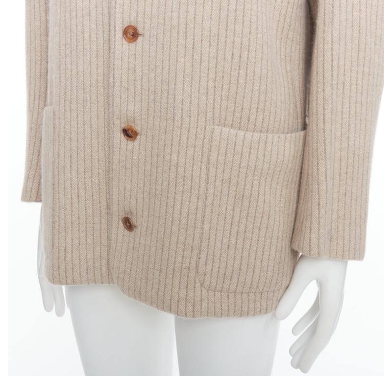 HERMÈS blazer boxy en laine angora cachegora beige à rayures verticulées FR48 M en vente 2
