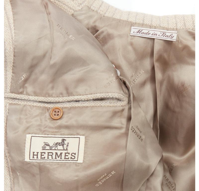 HERMÈS blazer boxy en laine angora cachegora beige à rayures verticulées FR48 M en vente 3