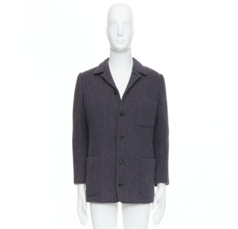 HERMES Blazer in lana d'angora grigio a righe verticali FR48 M in vendita 5
