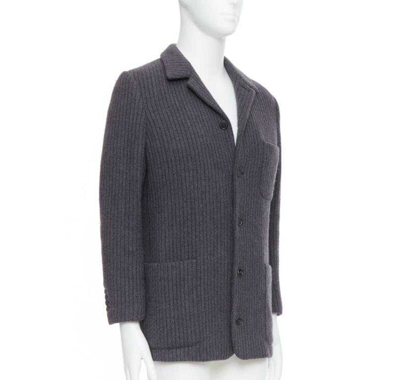 Nero HERMES Blazer in lana d'angora grigio a righe verticali FR48 M in vendita