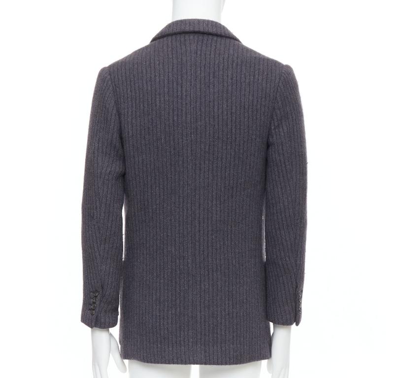 Uomo HERMES Blazer in lana d'angora grigio a righe verticali FR48 M in vendita
