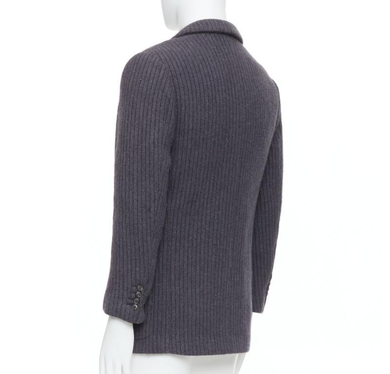 HERMES Blazer in lana d'angora grigio a righe verticali FR48 M in vendita 1