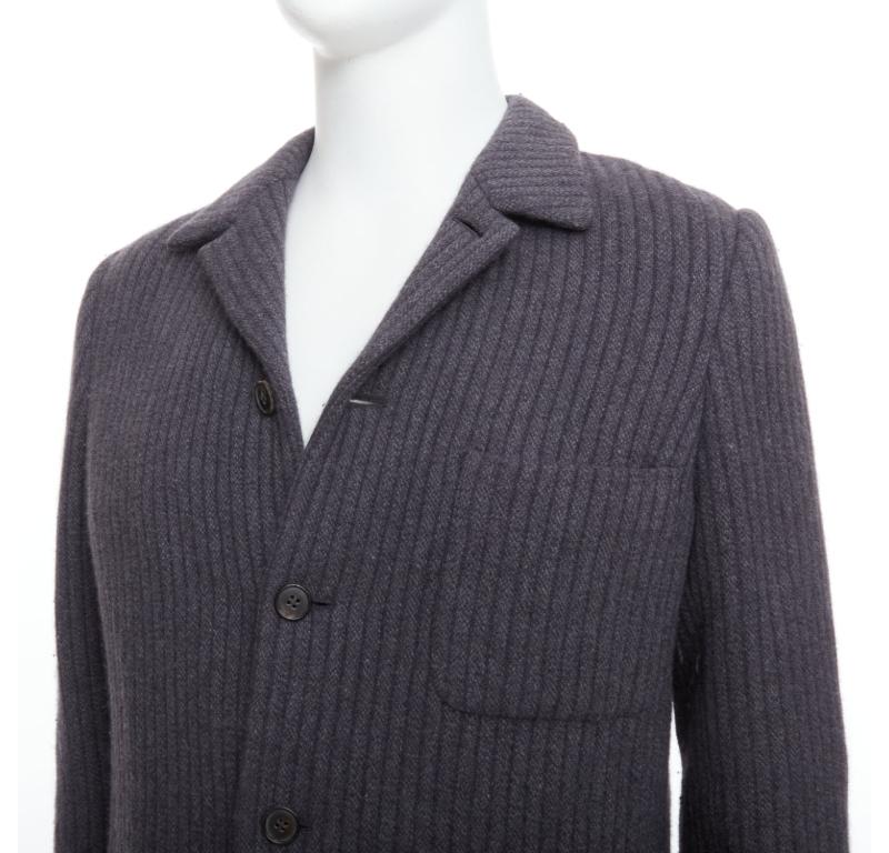 HERMES Blazer in lana d'angora grigio a righe verticali FR48 M in vendita 2