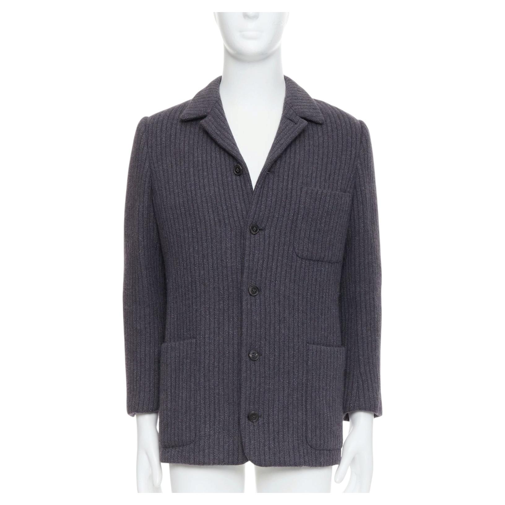 HERMES Angora wool cashgora grey verticle stripe knit blazer FR48 M For Sale