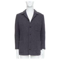 HERMES Angora wool cashgora grey verticle stripe knit blazer FR48 M