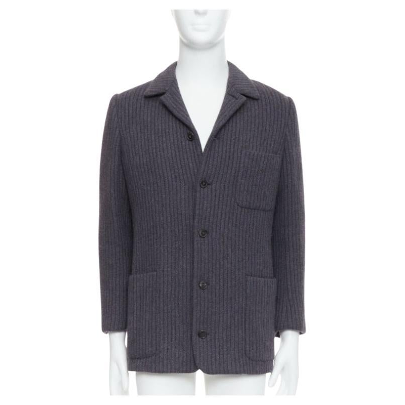 HERMES Blazer in lana d'angora grigio a righe verticali FR48 M in vendita