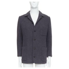 HERMES Angora wool cashgora grey verticle stripe knit blazer FR48 M