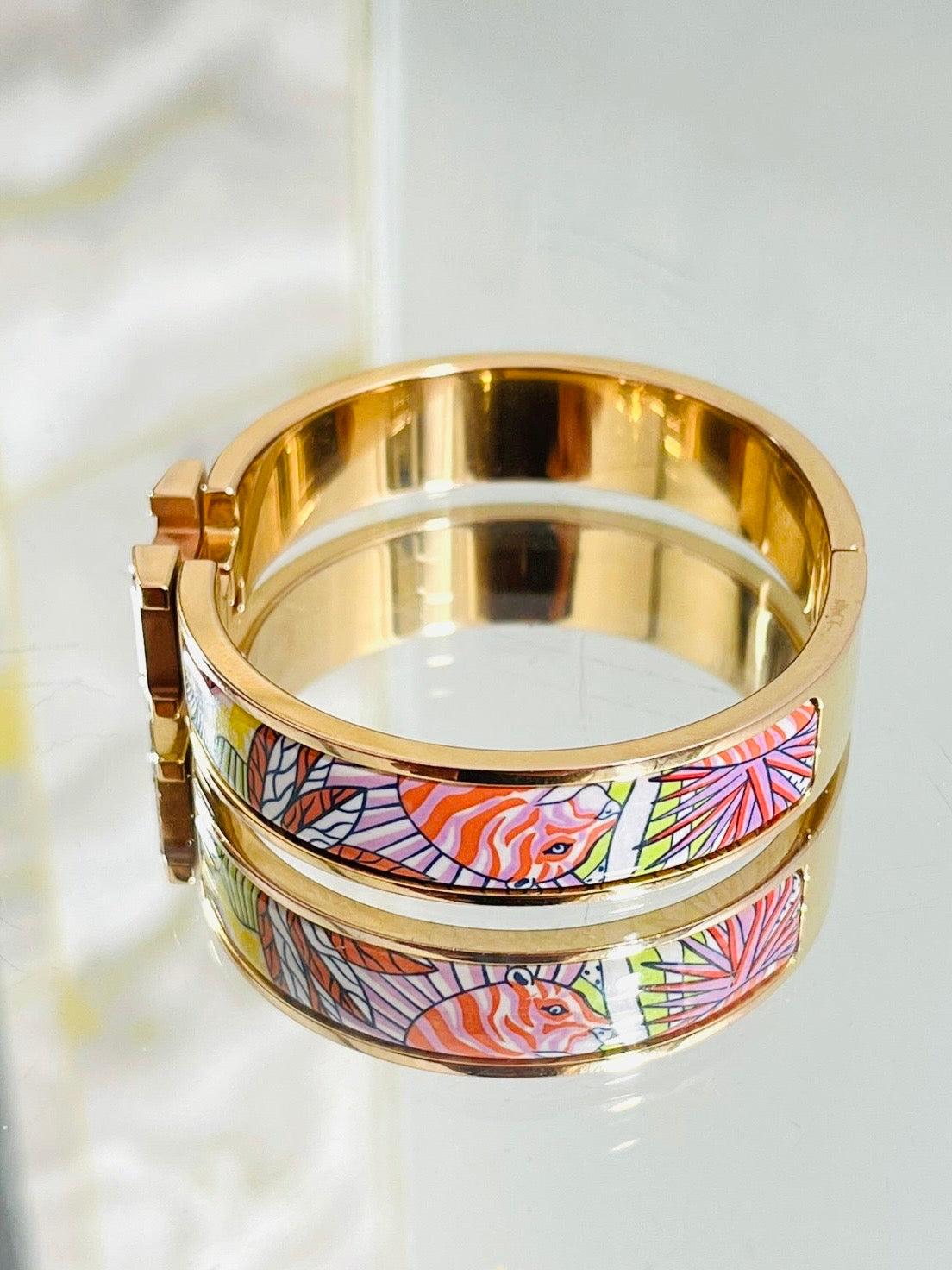 Hermes Animal Enamel & 18k Gold Plated 'H' Clic Clac Bangle For Sale 1