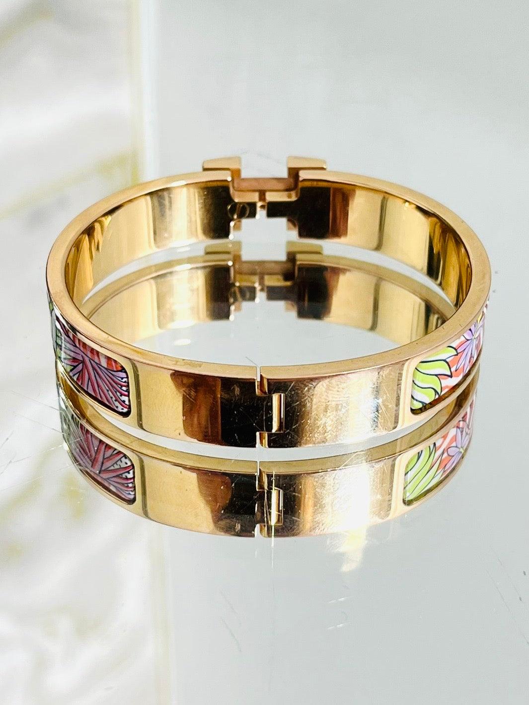 Hermes Animal Enamel & 18k Gold Plated 'H' Clic Clac Bangle For Sale 2