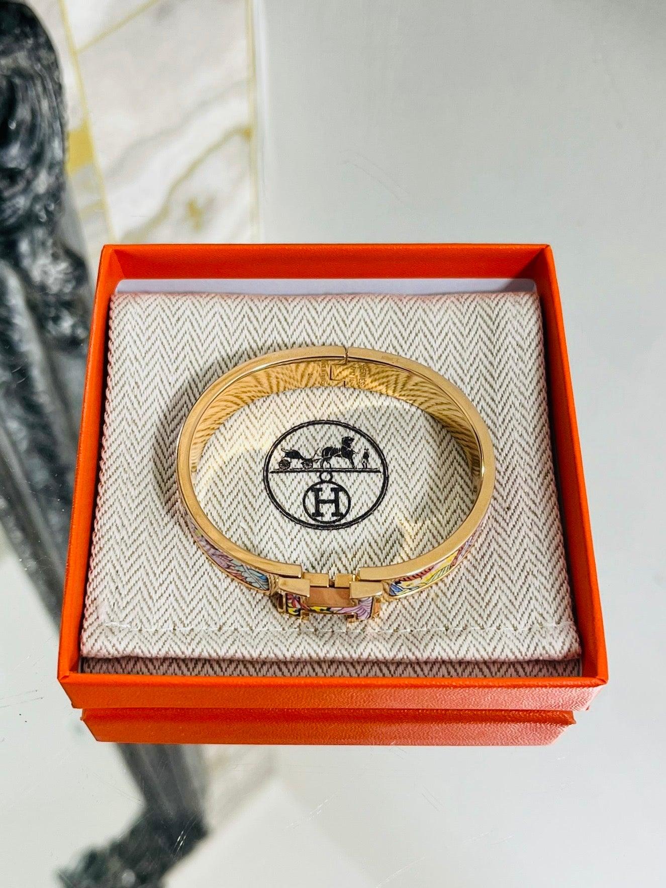 Hermes Animal Enamel & 18k Gold Plated 'H' Clic Clac Bangle For Sale 3