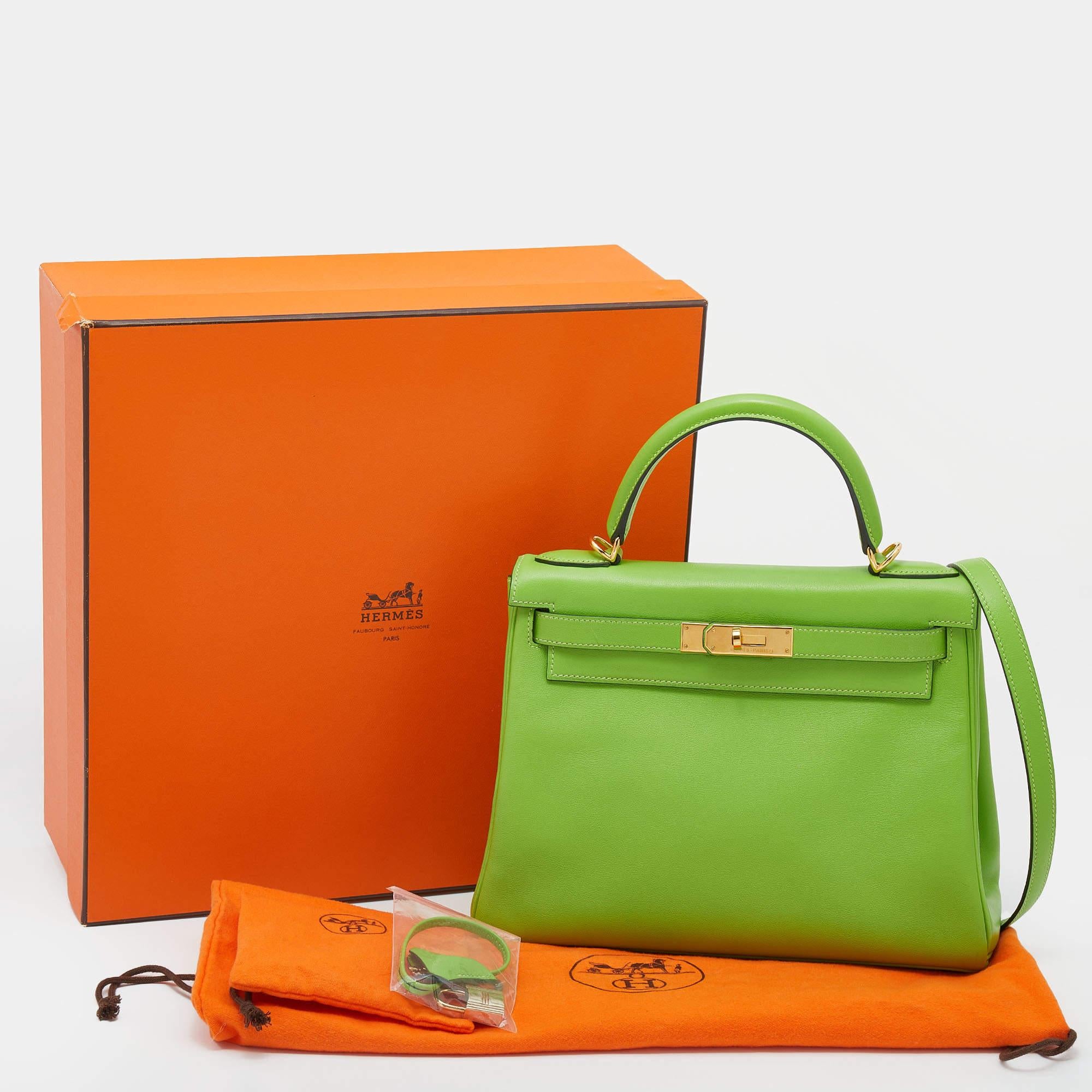 Hermes Anis Green Swift Leather Gold Hardware Kelly Retourne 28 Bag 10