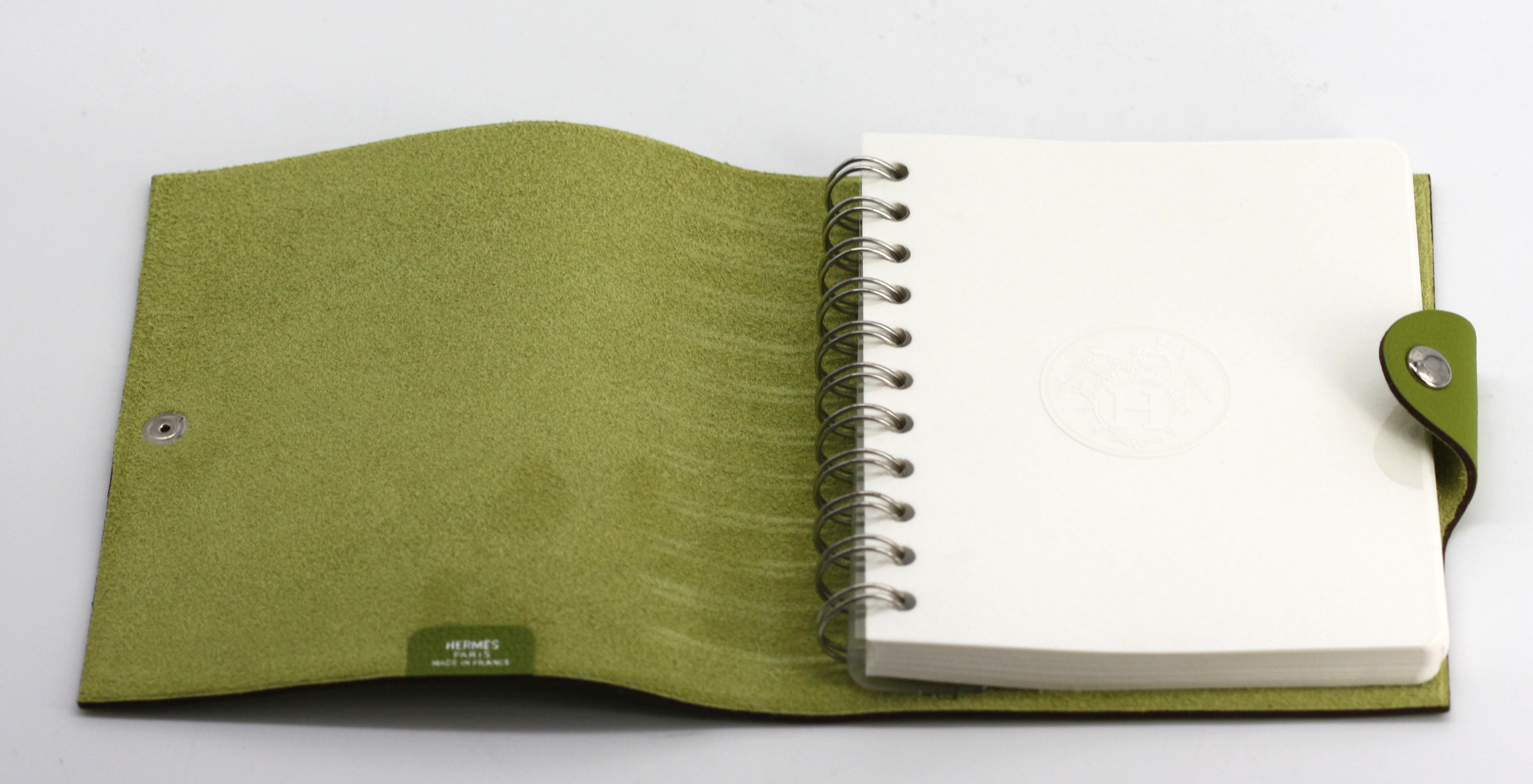 Women's or Men's Hermes Anis/Kiwi Green Togo Leather Notebook Cover, with Spiral inset, 2009 For Sale