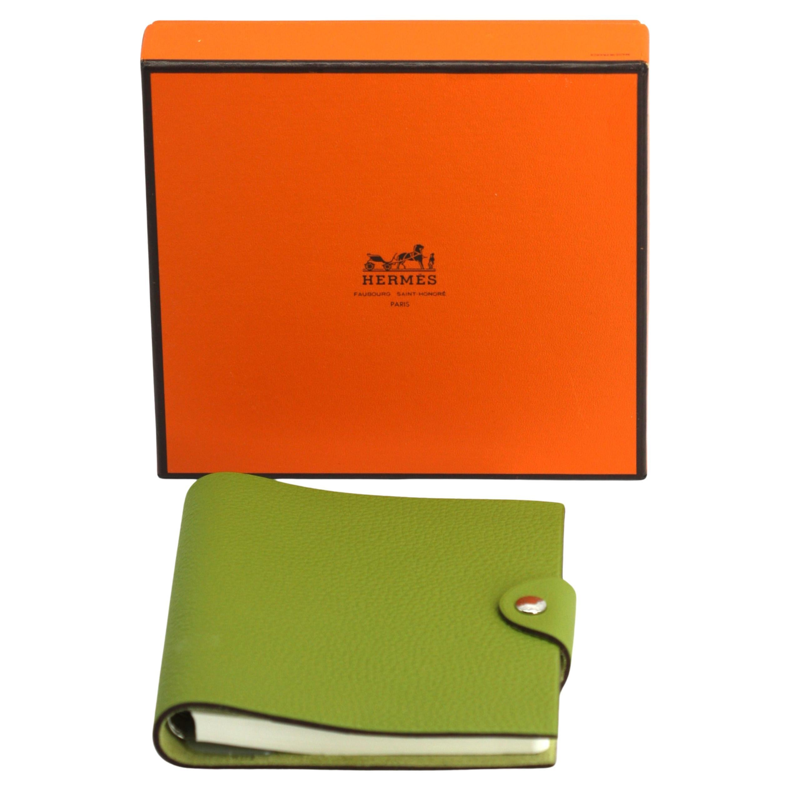 Couverture de carnet en cuir togolais Anis/Kiwi vert d'Hermes, avec insertion de spirales, 2009 en vente