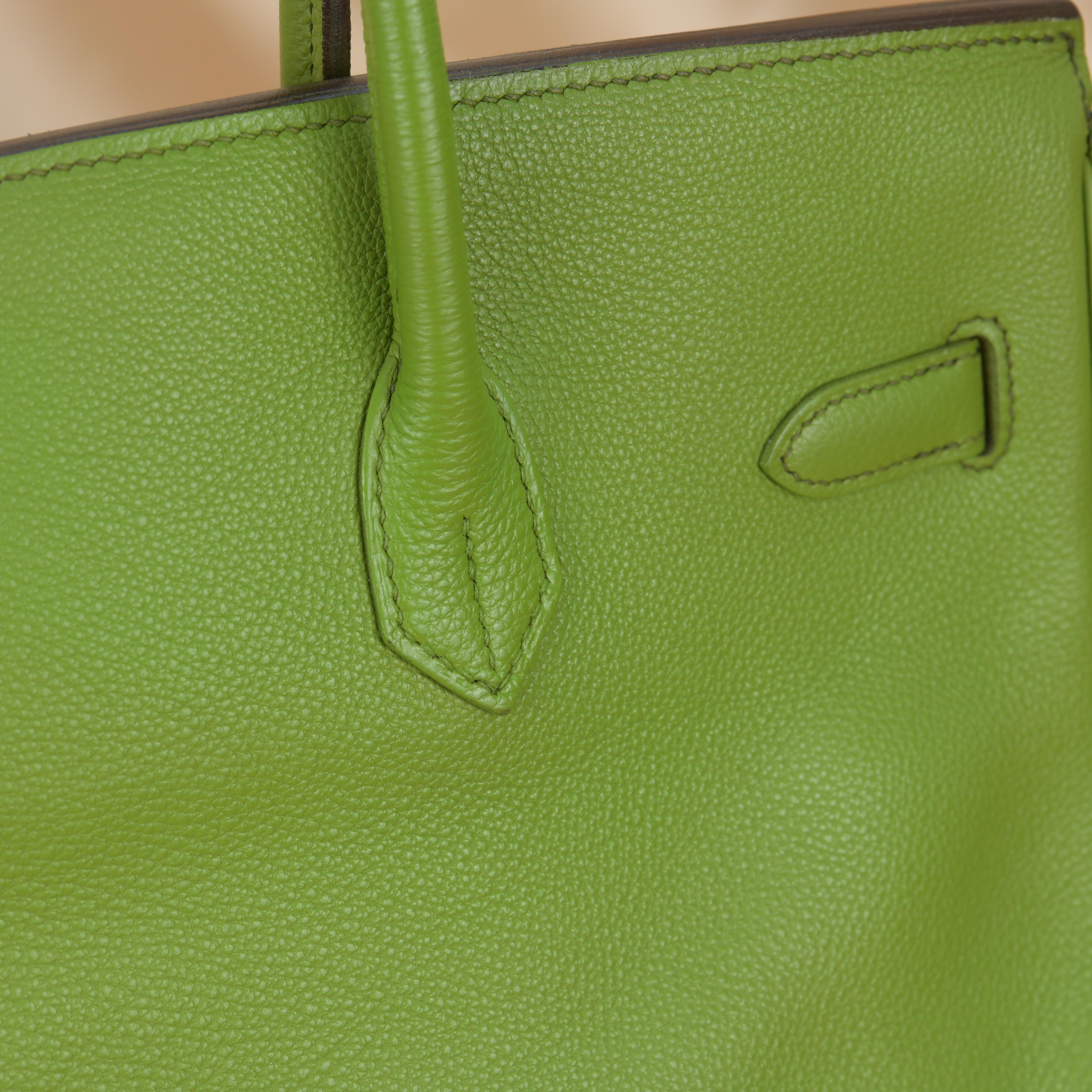 Hermès Birkin 35cm en cuir Togo vert anis avec quincaillerie Palladium en vente 7