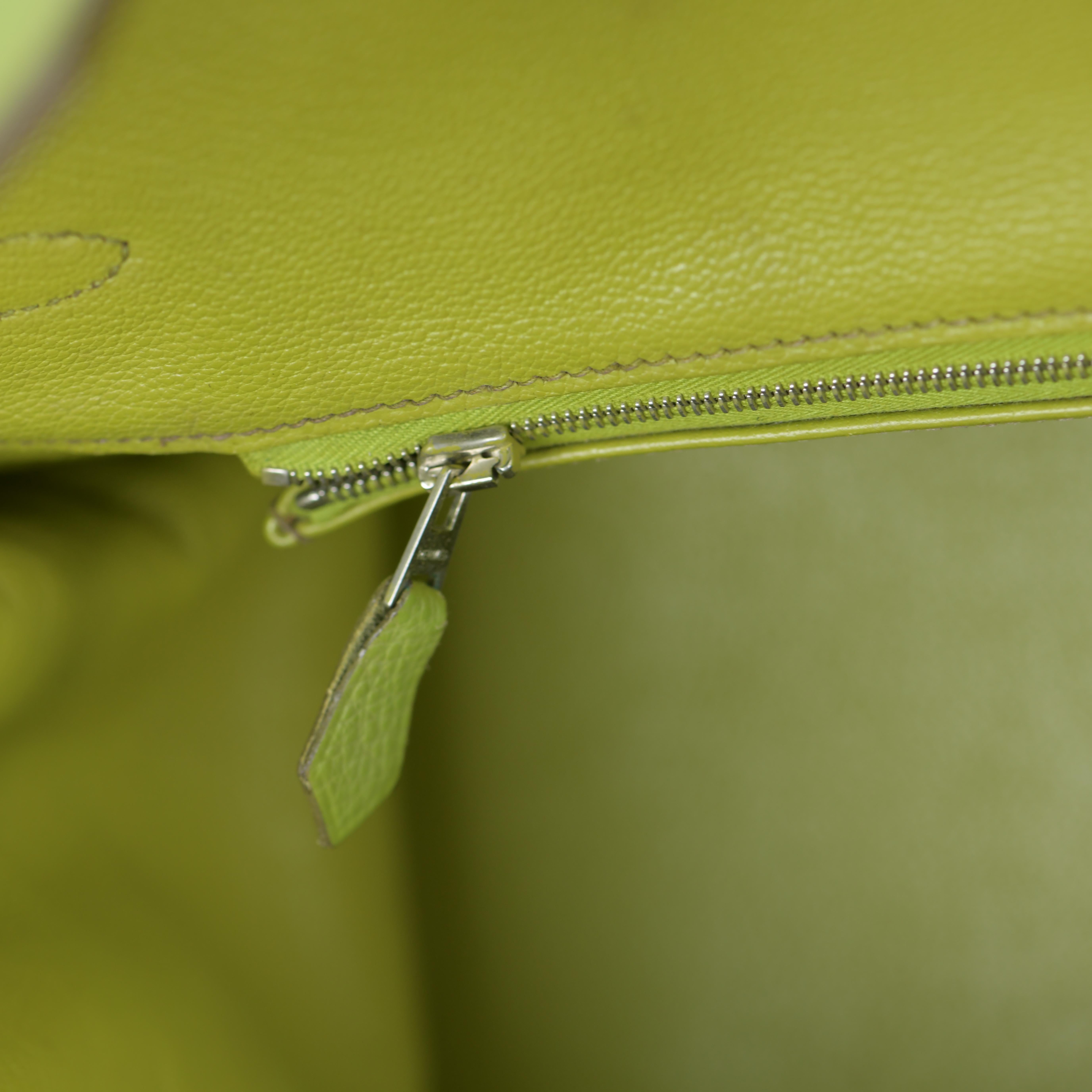 Hermès Birkin 35cm en cuir Togo vert anis avec quincaillerie Palladium en vente 11