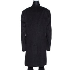 Hermes Anthracite Cashmere & Leather Trim Liverpool Mid Length Coat M