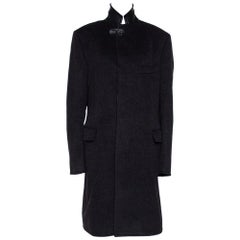 Hermes Anthracite Cashmere & Leather Trim Liverpool Mid Length Coat M