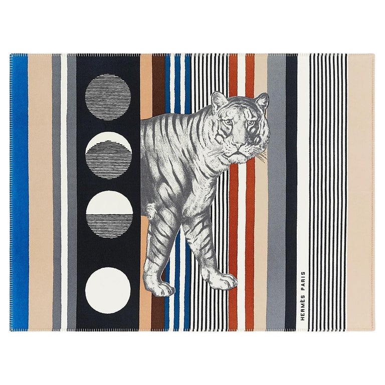 Hermès Anthracite Cashmere Tiger Bayadere Blanket For Sale at 1stDibs