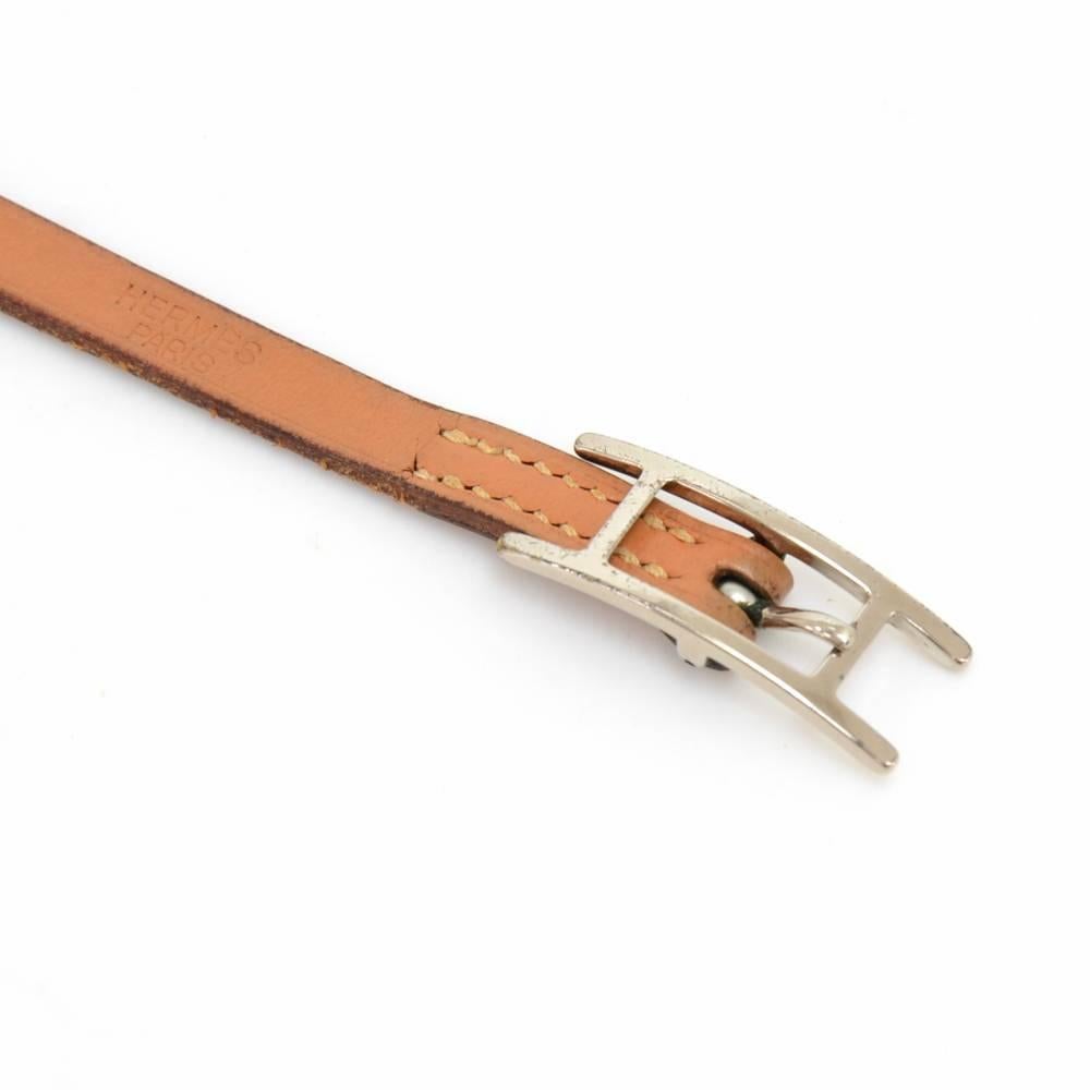 Women's Hermes Api III Brown Leather Silver Tone H Logo Wrap Bracelet 
