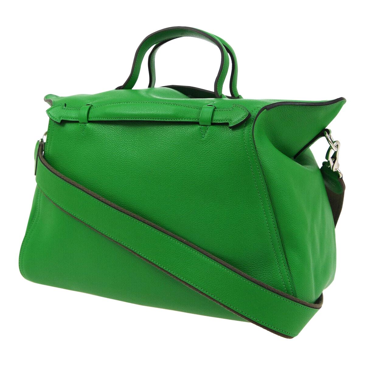 Hermes Apple Green Leather Men's Women's Travel Carryall Top Handle Satchel Tote