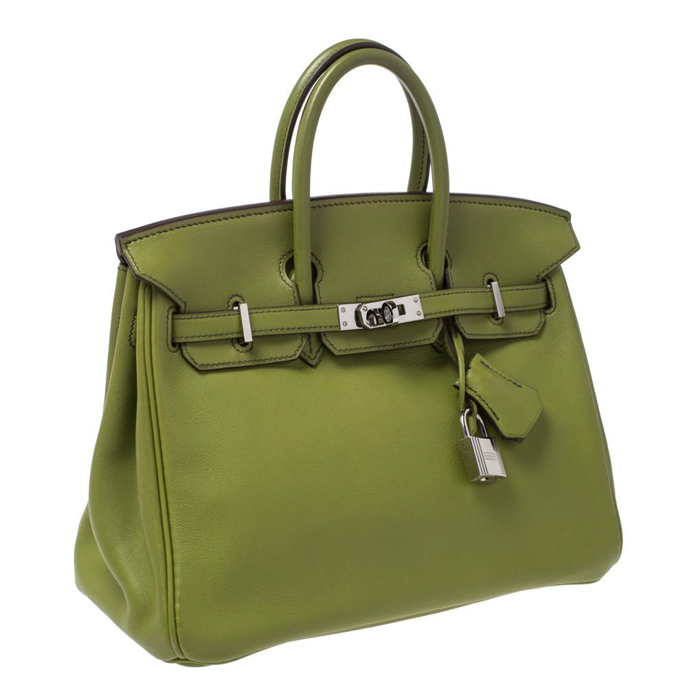 Hermes Apple Green Swift Leather Palladium Hardware Birkin 25 Bag 5