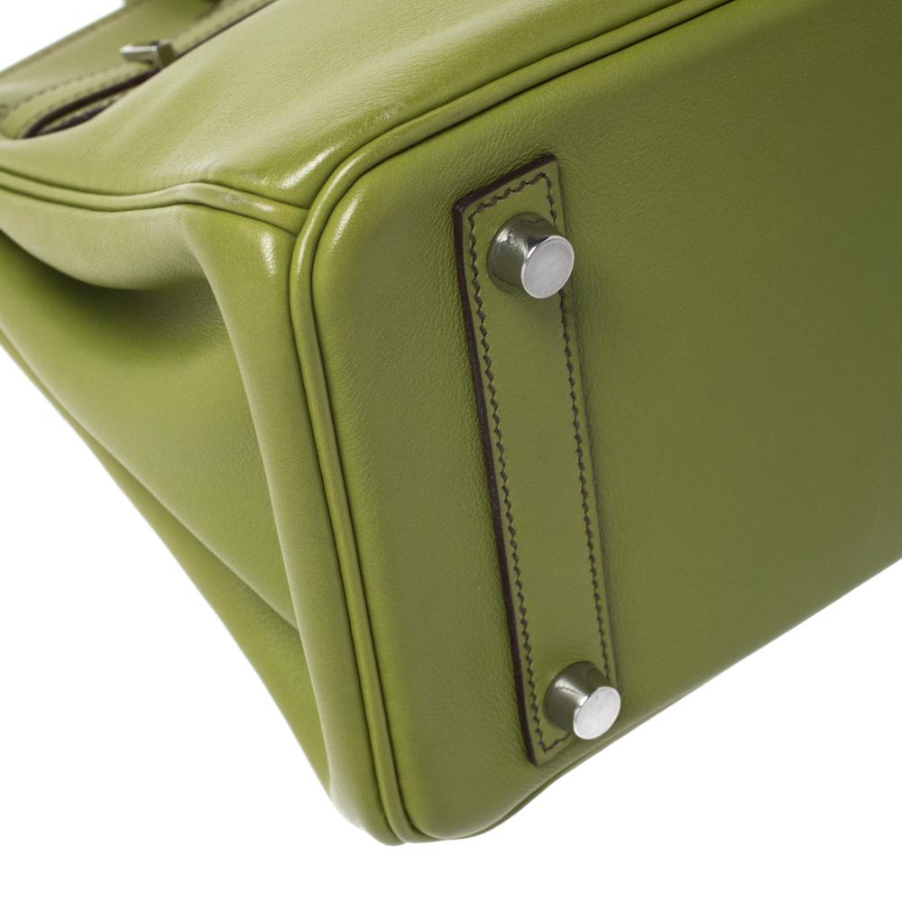 Hermes Apple Green Swift Leather Palladium Hardware Birkin 25 Bag 3