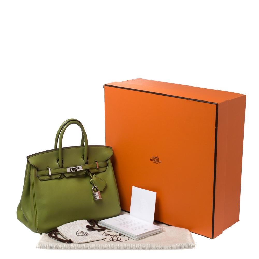 Hermes Apple Green Swift Leather Palladium Hardware Birkin 25 Bag 6